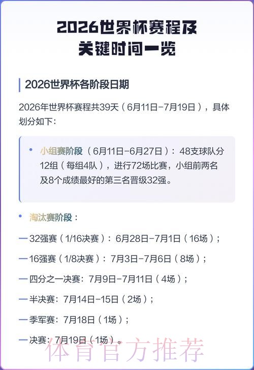 2026世界杯决赛比赛时间安排